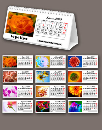 Calendarios de mesa imprenta año 2009 flores
