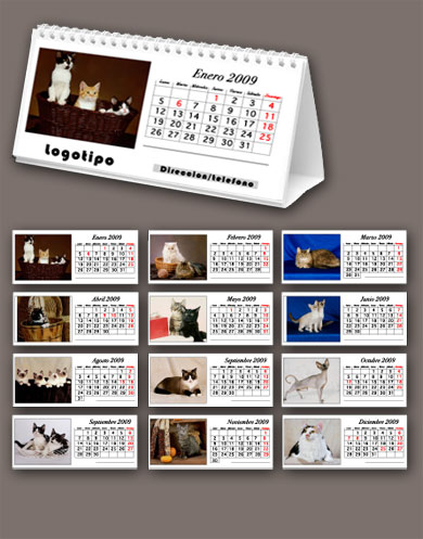 Calendarios de mesa imprenta año 2009 gatos