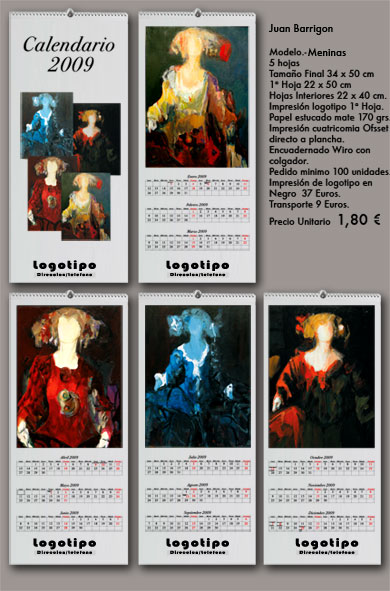 Calendarios imprenta de pared 5 hojas Meninas ( Barrigon ) año 2009