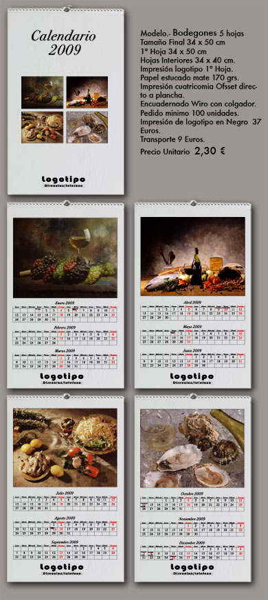 Calendario de pared bodegones