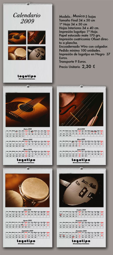 calendarios de pared musica