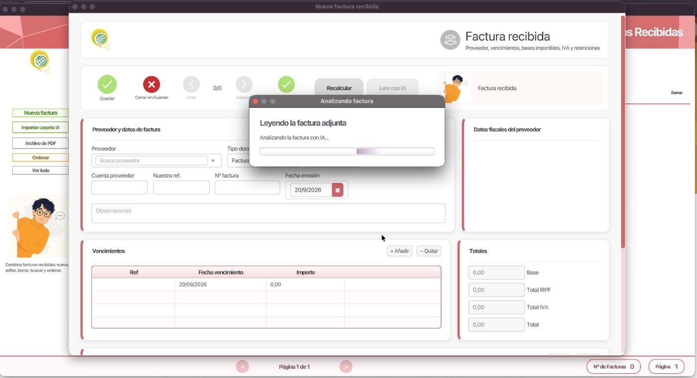 Pantalla de nueva factura recibida en SigPyme mientras la inteligencia artificial analiza el PDF adjunto